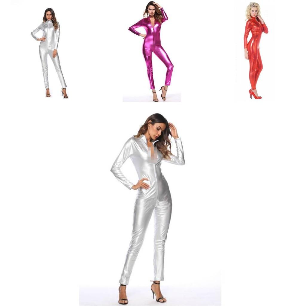 Elegant And Attractive Metallic Catsuit Bodysuit With Good Stretchy Fabric For Women