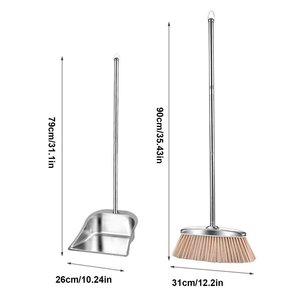 Kombiset med sopborste och sopskyffel Långt handtag Sopskyffel Rostfritt stål Golvrengöringsverktyg För husägare Vardagsrum Sovrum Arbetsrum