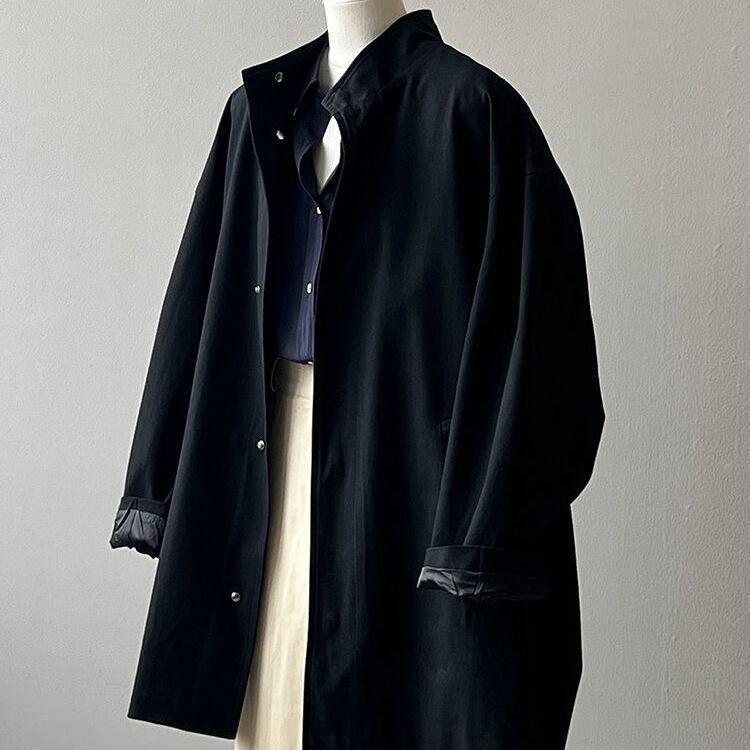 

Women s Khaki Stand-Collar Trench Coat: Spring 2025, Retro Mid-Length, Loose Fit, Solid Color. M (Recommended for up to 52.5 kg) чорний