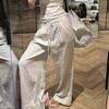 Wide Leg White Linen Pants Woman Casual Basic Summer 2024 Oversize Female Straight Trousers Baggy Elastic Waist Pants
