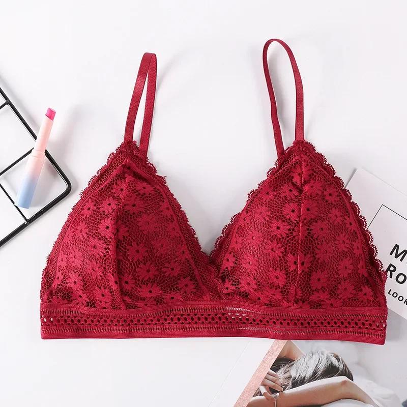 Sexy Floral Lace Bra Top for Women Push Up Female Lingerie Breathable Bralette Removable Pad Thin Fashion New Wireless Bras
