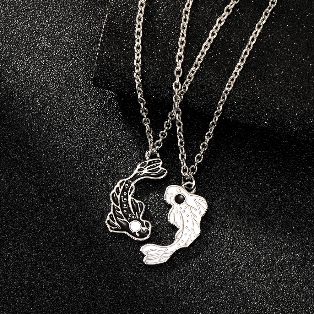 2 Stück/Set Schwarz-Weiß Goldfischförmig Yin Yang Tai Ji Halskette Taoismus Beste Freunde Freundschaft Schmuck