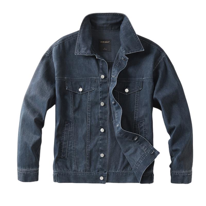 Men's Retro American Denim Jacket: Spring High Street Loose Workwear, Pure Cotton Lapel Top