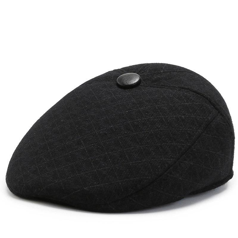 Winter hat Men's fleece cold-proof and warm flat-top hat Grandpa woolen thickened ear protector duck tongue cotton hat