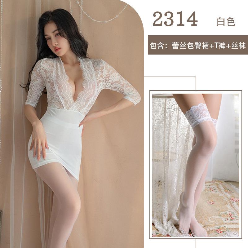 Sexy Lingerie Sexy Lace Dress Uniform Seduction Secretary Skinny Hip Wrap Dress Passion Dress
