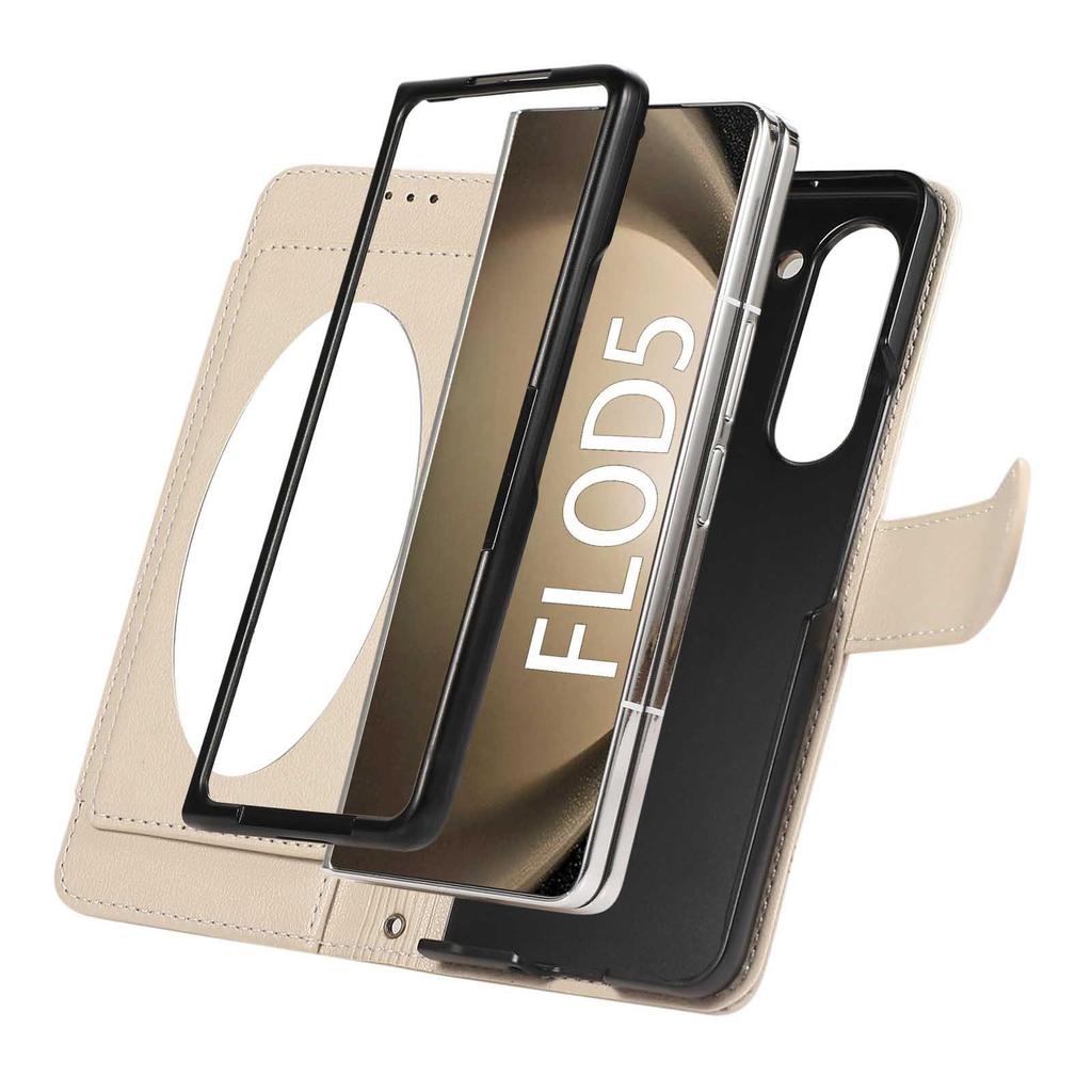 Samsung Z Fold 6/7 Mirror Flip Crossbody Leather Phone Case with Card Holder