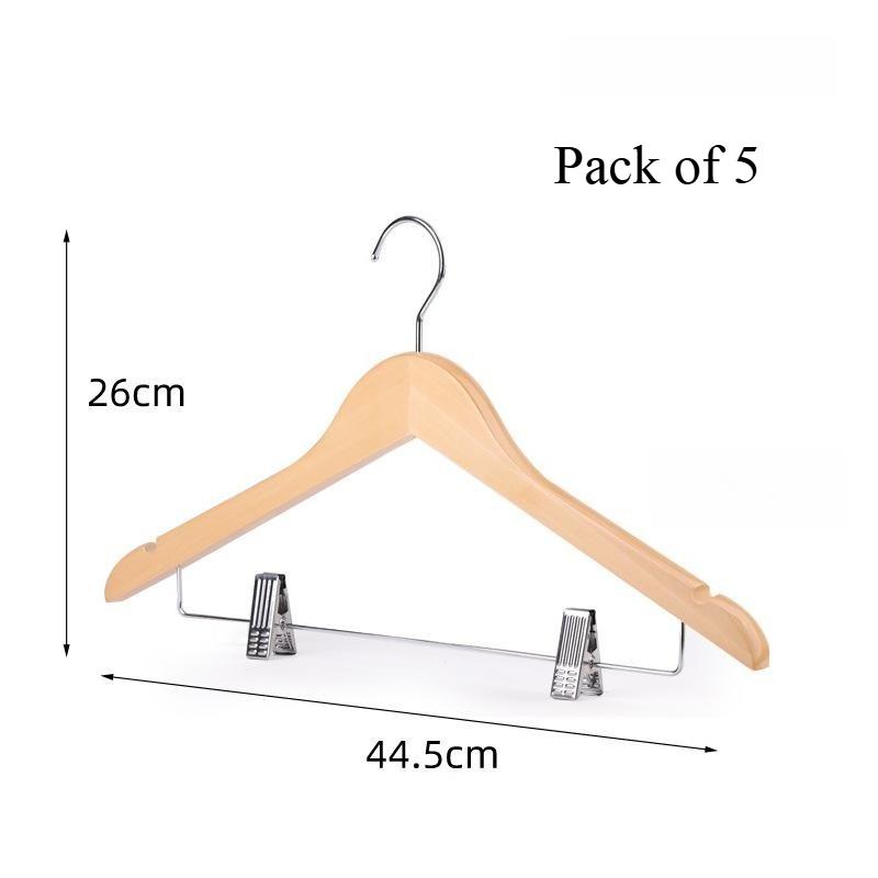 Wooden Hangers 5pcs Solid Wood Coat Hanger Heavy Duty, Smooth Finish High-Grade Wooden Clothes Hanger with Non Slip Pant Bar, 360° Swivel Hook