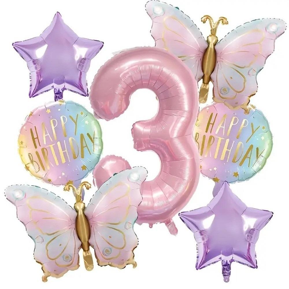 7 Pcs Pink Butterfly Balloon Set Shower Anniversary Decoration Foil Number Balloon 32 Inch Birthday Party Wedding Balloons Gift