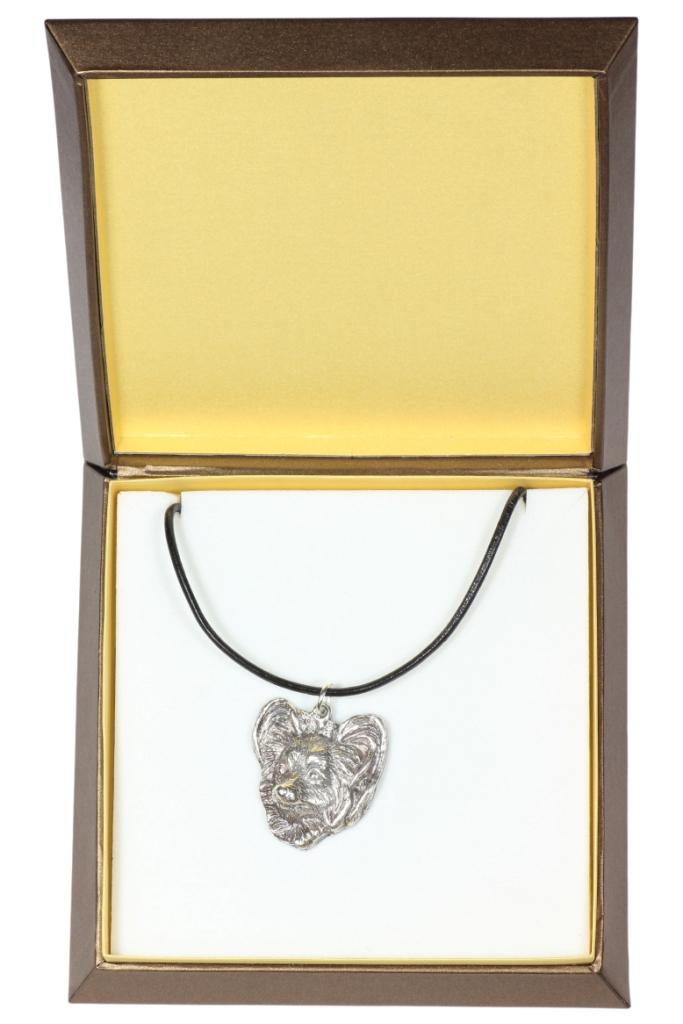 Papillon, Continental Toy Spaniel, Butterfly dog - Dog necklace in gift box, silver-plated locket for dog fan, striking pendant by Art-Dog brand