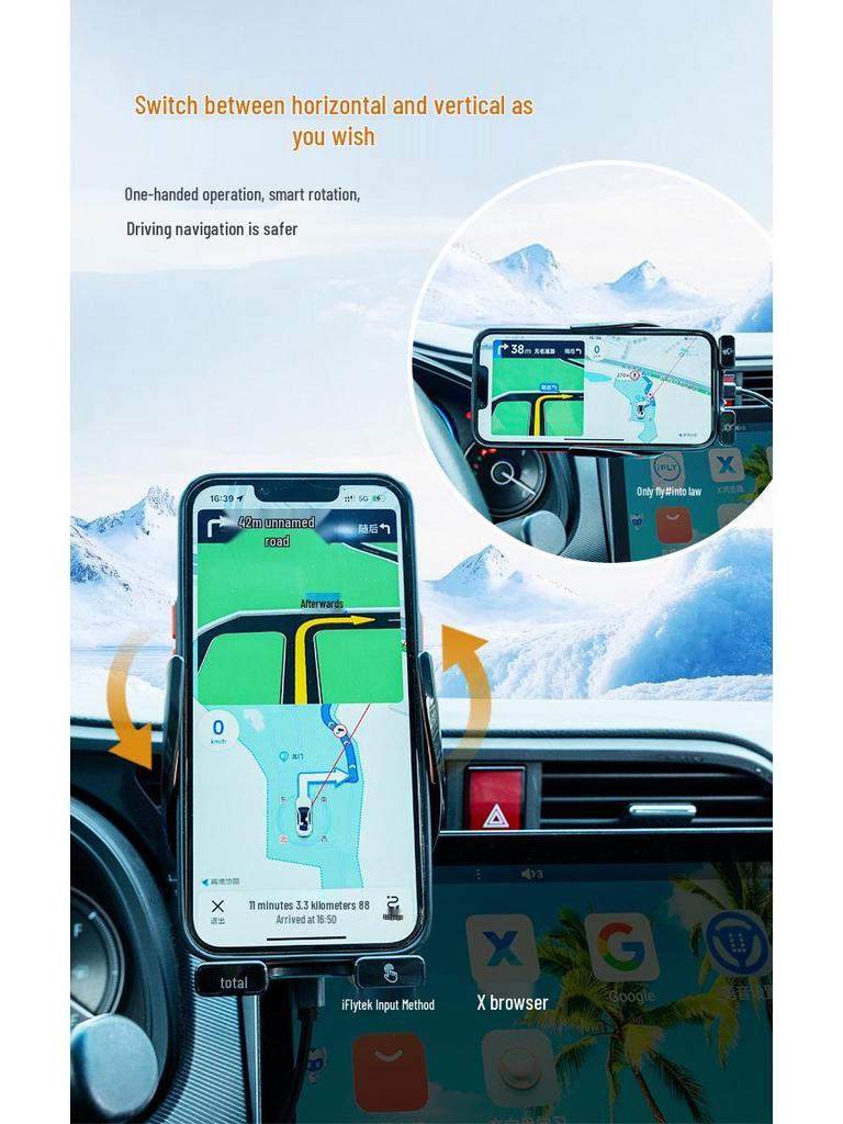 15W Car Wireless Charger & Phone Holder with Positioning and Rotatable Air Vent Navigation