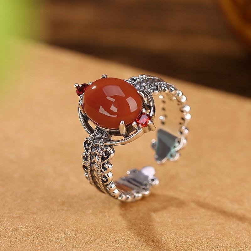 Adjustable Vintage-Inspired Wheat Motif Oval Cabochon Ring In Copper Men Women
