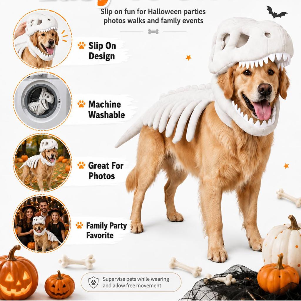 Scheletro di Dinosauro al Buio per Costume di Halloween per Adulti