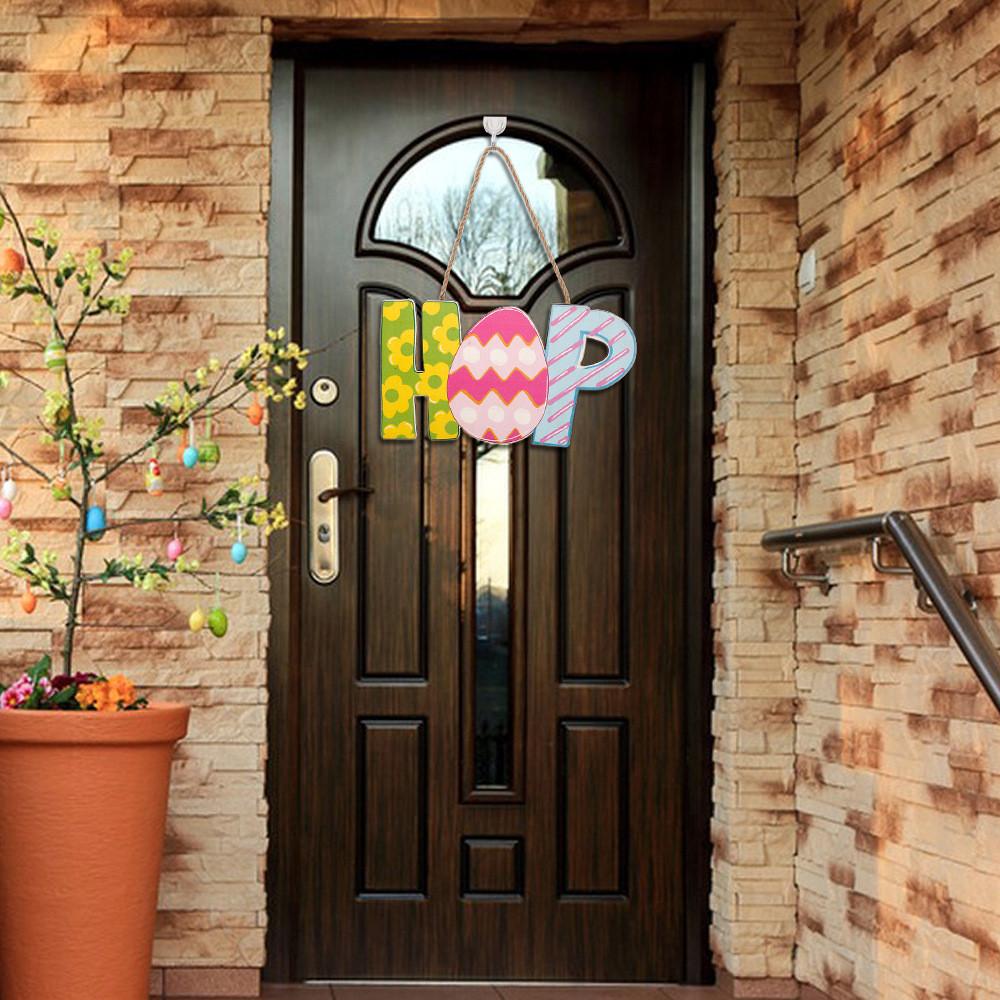 Charming Easter Wooden Hanging Decoration Featuring Colorful Eggs And Adorable Rabbits