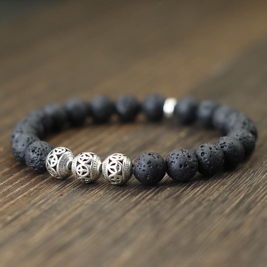 Noter New In Mens Bracelet Classic Peace Sign Beaded Braslet Natural 8mm Lapis Lazuli Lava Stone Braclet Leisure Accessories