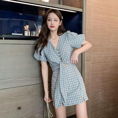 Goddess-Inspired V-Neck Plaid Midi Skirt & Top Summer Set