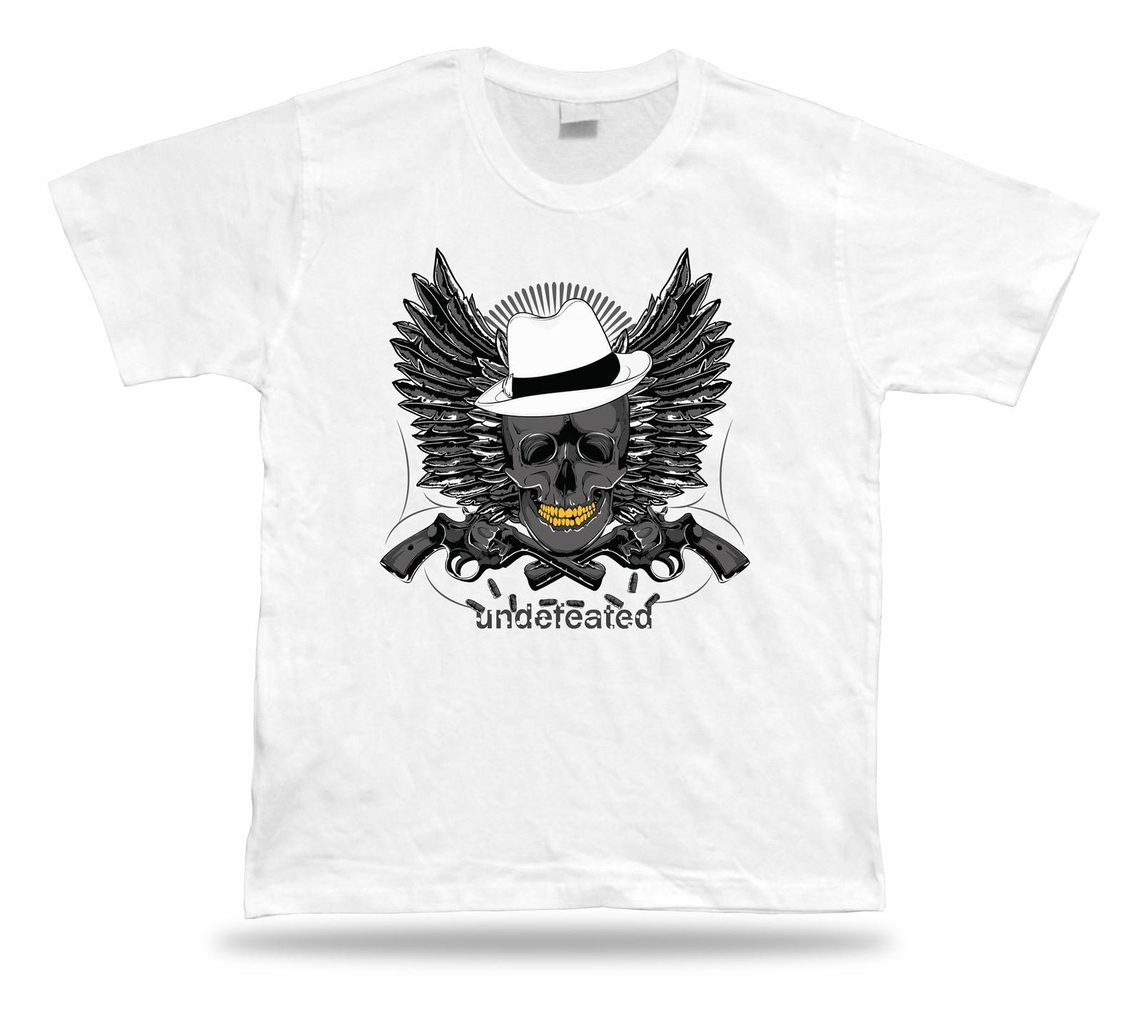 Tshirt Tee Shirt Birthday Gift Idea Undefeated Gangster Skull Pistol Mob Retro S разноцветный