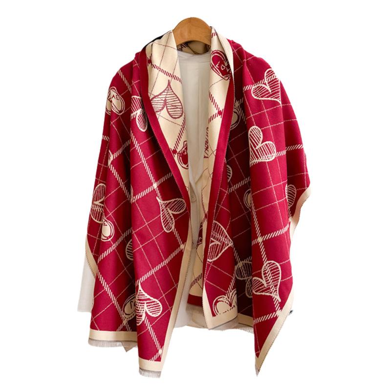 High-End Temperament Scarf Women, Double-Sided Love Winter Warm Shawl, Thickened Scarf