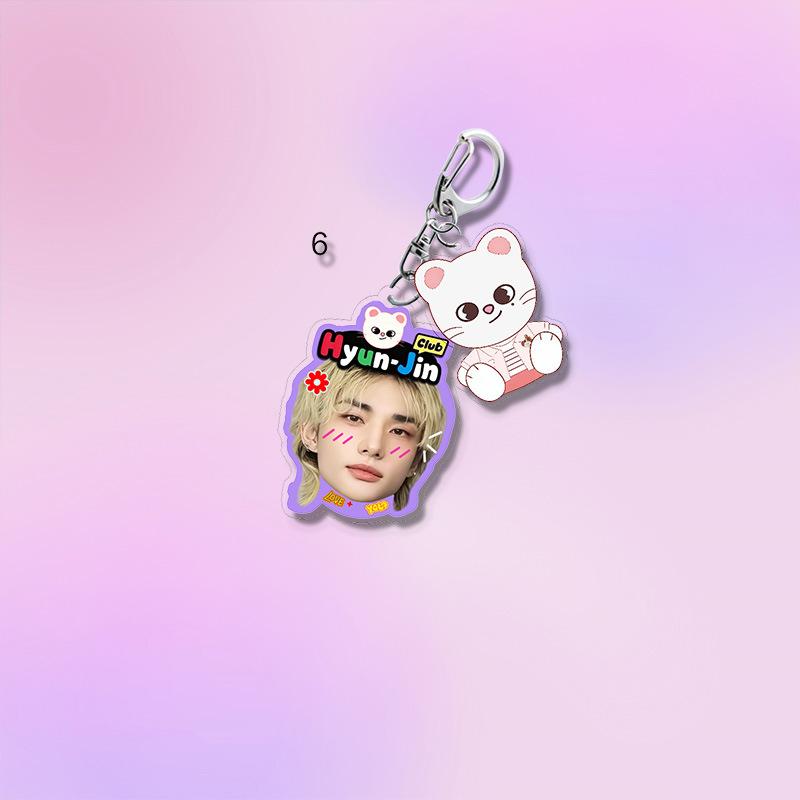 1pc Kpop Stray Kids Acrylic Keychain Cute Cartoon Figure SKZOO Doll Multi Pendant Keyring, Hyunjin Felix Bang Chan Lee Know Bag Charm Accessories