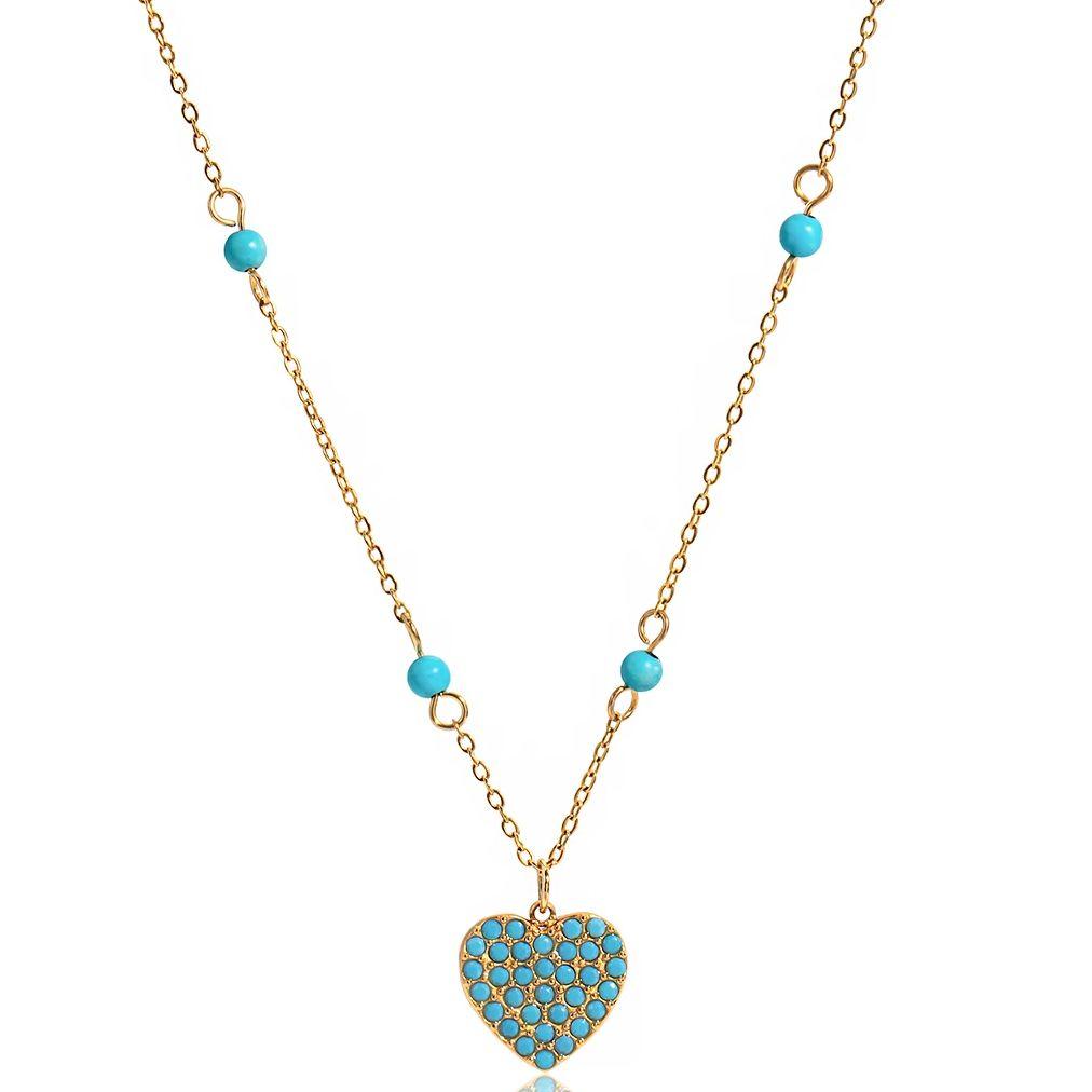 Youthway Natürlicher Stein Blau Türkis Herz Anhänger Halskette Vielseitig Edelstahl Wasserdicht Modeschmuck Herbst Stil