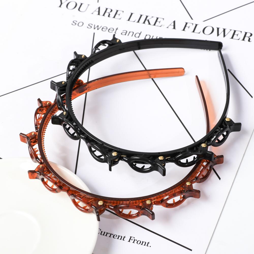 Double Layer Bands Clip Hairbands Fashion Plastic Braided Headband Punk New Knitting Womens Headwear Hair Accessories Pearl