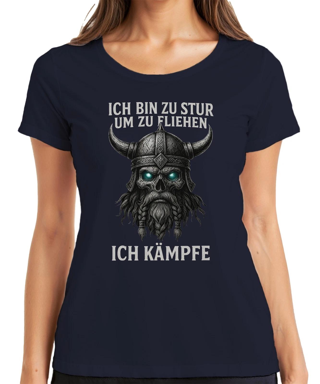 Zu stur zum Fliehen ich kämpfe Wikinger Totenkopf Helm nordisch Damen T-Shirt S
