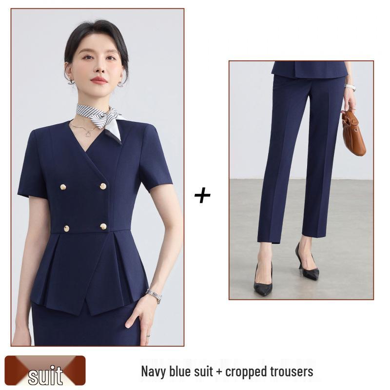 Women's Summer Short-Sleeved Suit: 2026 Professional Wear for Hosts/MCs, Beauty Salon Uniform