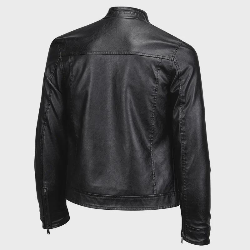 Men's Trendy PU Leather Motorcycle Jacket with Stand Collar - American & British Style
