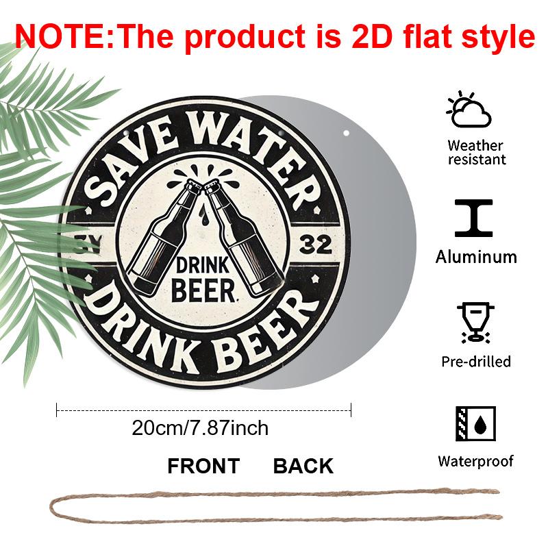 

2D Flat 1pc, 8x8 in, Vintage Retro Aluminum Metal Sign - Drink Beer Wall Art Signs & Plaques, No Electricity Needed for Outdoor Garden, Patio, Office 1pc