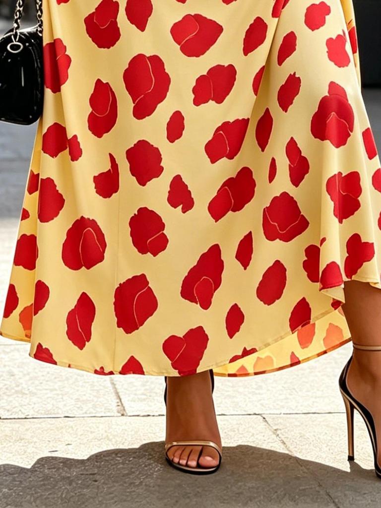 Women's Printed Maxi Dress V Neck Ruffle Sleeve High Waist Elegant Summer Casual Dress