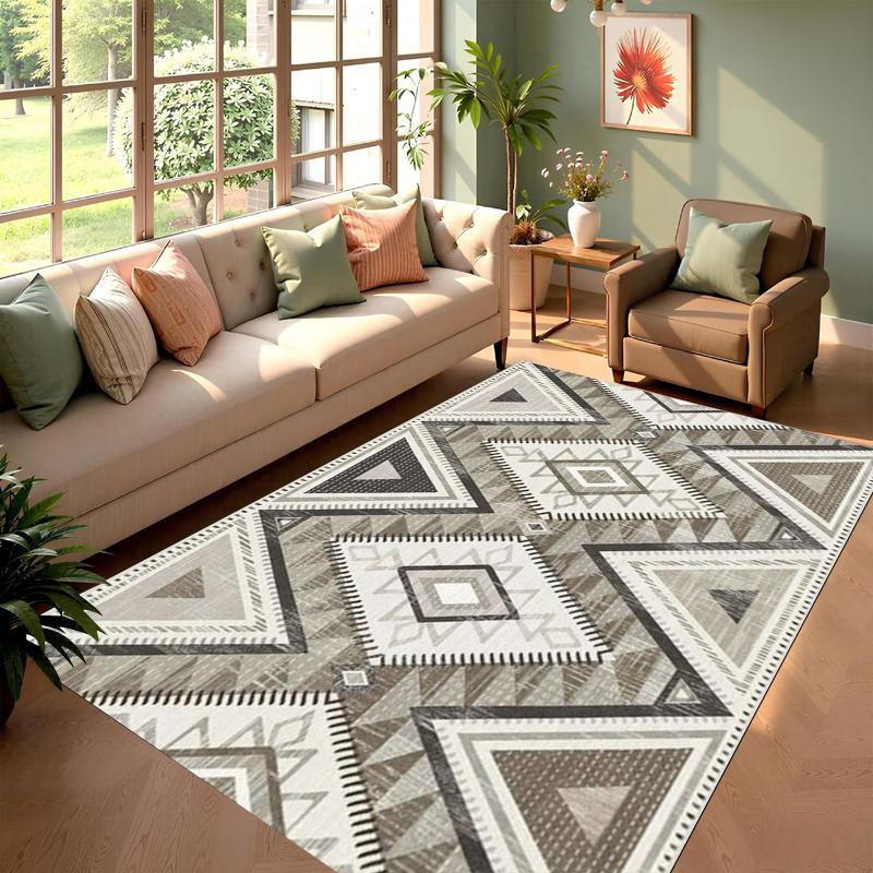 Dark Blue Geometric Pattern Carpet Rug Mat Home Decoration Abstract Square Line Design Modern Style Navy Blue Floor Mat