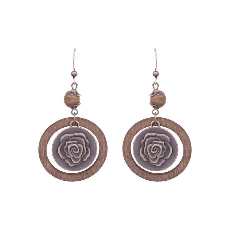 

Vintage Ethnic Round Hollow Flower Pattern Dangle Earrings for Women Long Wooden Beads Drop Earrings Female Fashion Jewelry Gift