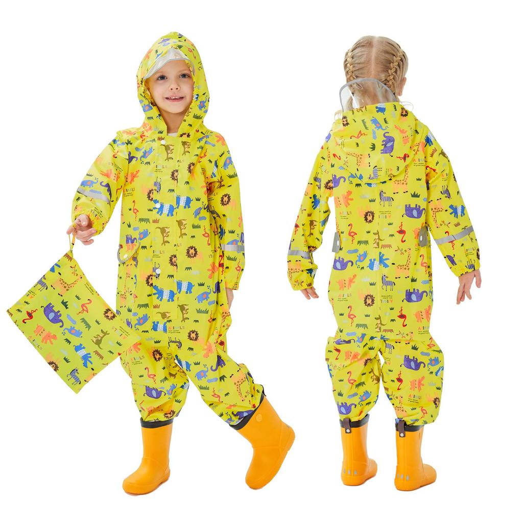 Children's 3D Cartoon Rain Poncho with Reflective Strips - Boys, Girls, Toddlers, Kindergarteners