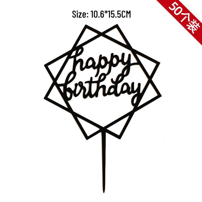 50-Piece Happy Birthday Acrylic Cake Decoration Inserts - Creative English Design for Prosperity, Health, and Longevity