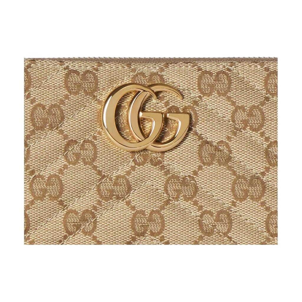 Gucci Double G GG Canvas Wallet Women's Sand & Dark Brown 443123-FAF05-9651