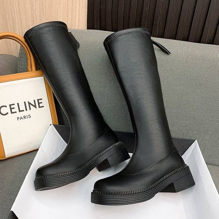 

Размер 35-44, Женская обувь больших размеров 41 Мягкая кожа Эластичные ботинки Мартин Женские 42 Модные Универсальные Облегающие Рыцарские Длинные Высокие Ботинки 35 чёрный