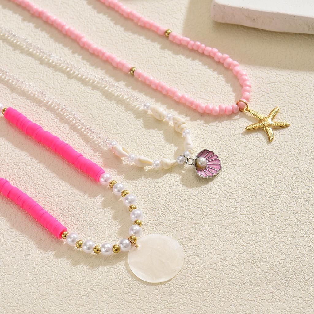 Soft Clay Layered Necklace With Shell Beads And Starfish For Women Summer Style