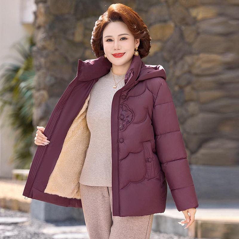 2025 Short Thickened Cotton Jacket for Middle-Aged and Elderly Women - Plus Size, Warm Winter Outerwear