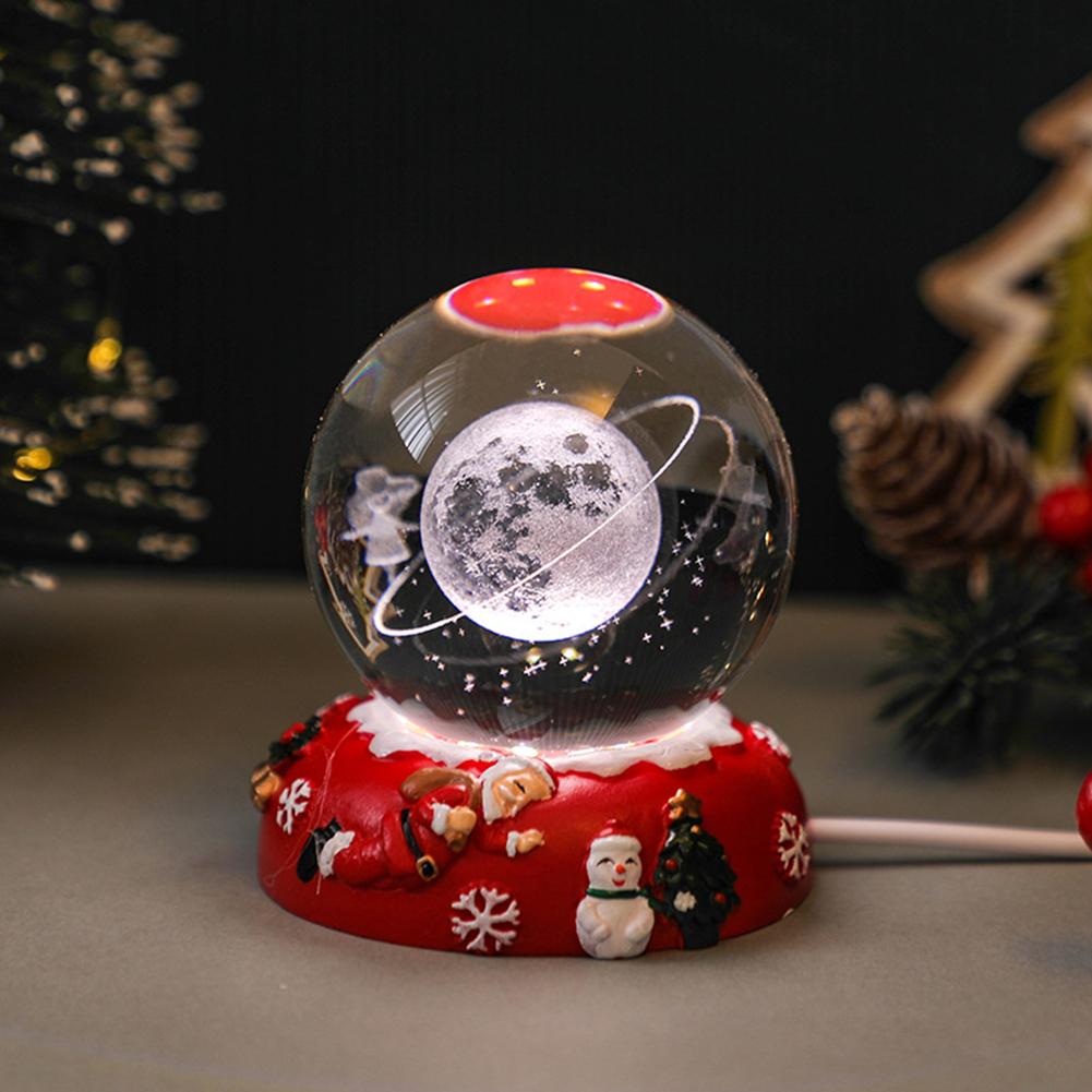 Christmas Crystals Balls Decor Bedside Desk Ornament Lights Bedroom Colorful Light Resin Night Light Christmas Decoration Gifts