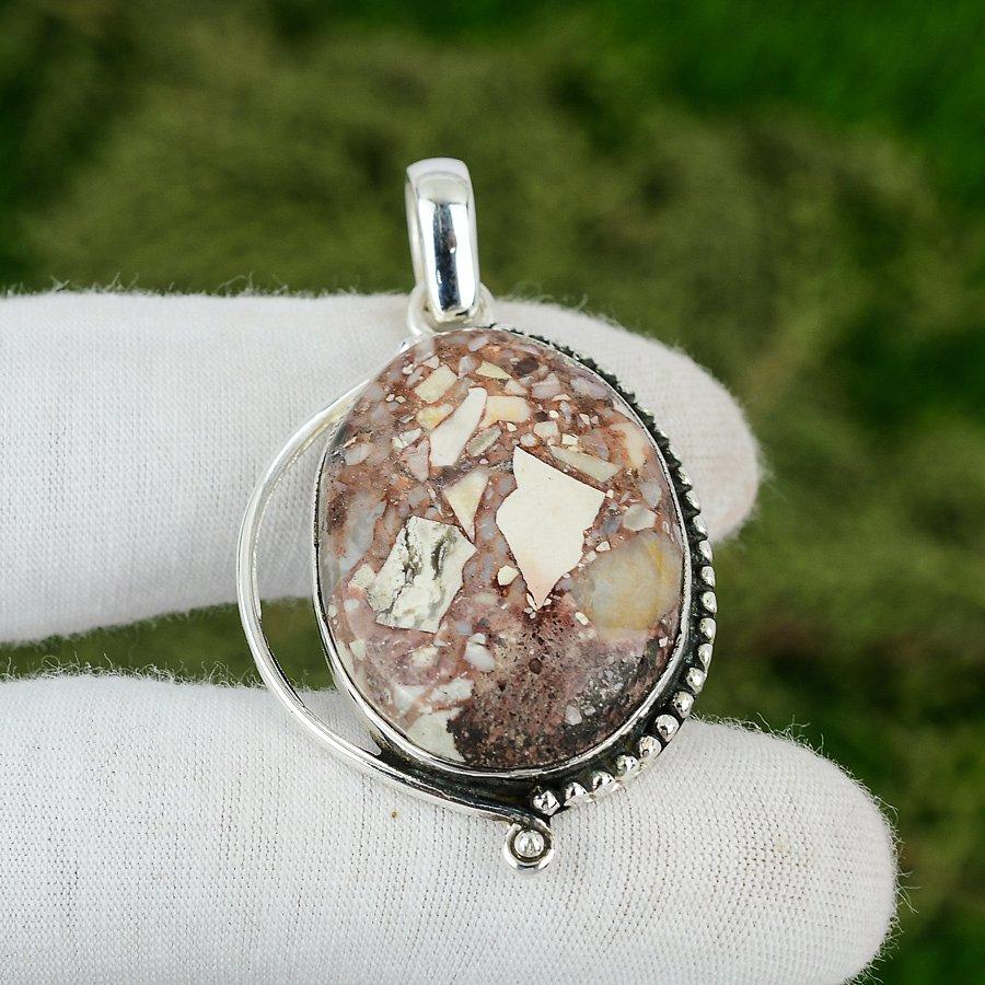 925 Silver Oval Red Brecciated Mookaite Stone Wife Bezel Wedding Pendant Jewelry