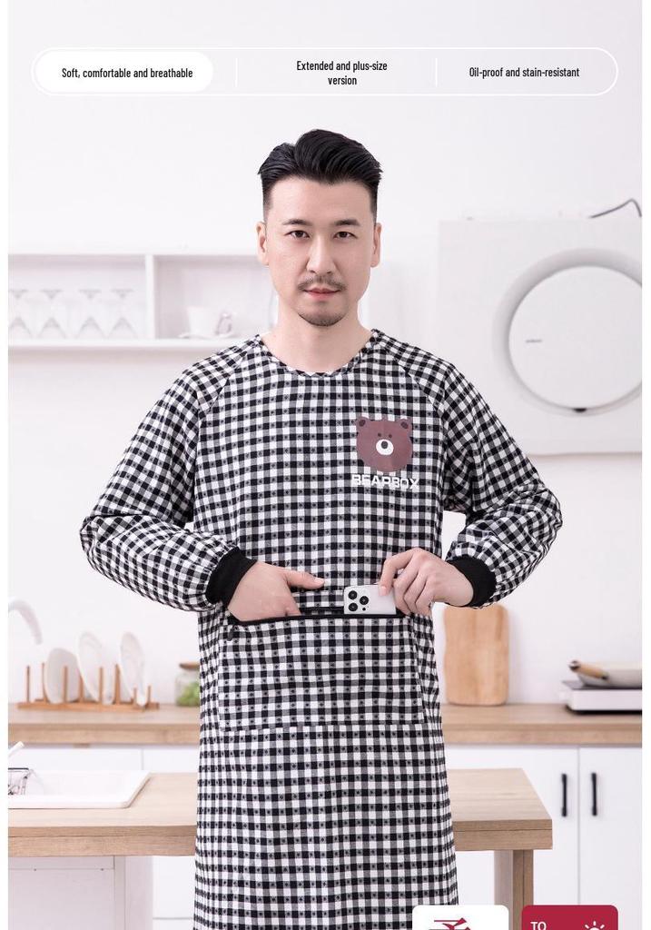 Breathable Cotton Coveralls: Long-Sleeved, Stain-Resistant Apron for Women - Stylish for Kitchen and Factory Work
