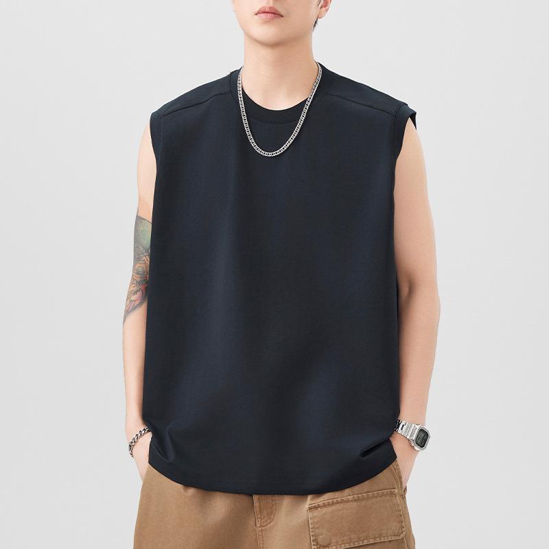 260g Heavy Solid Color Vest Men's Round Neck Sleeveless T-shirt Loose Base Shirt New Summer Style