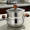 Premium 304 Stainless Steel Double Layer Steamer Pot with Wood Handle Suitable for Efficient and Even Cooking Experience