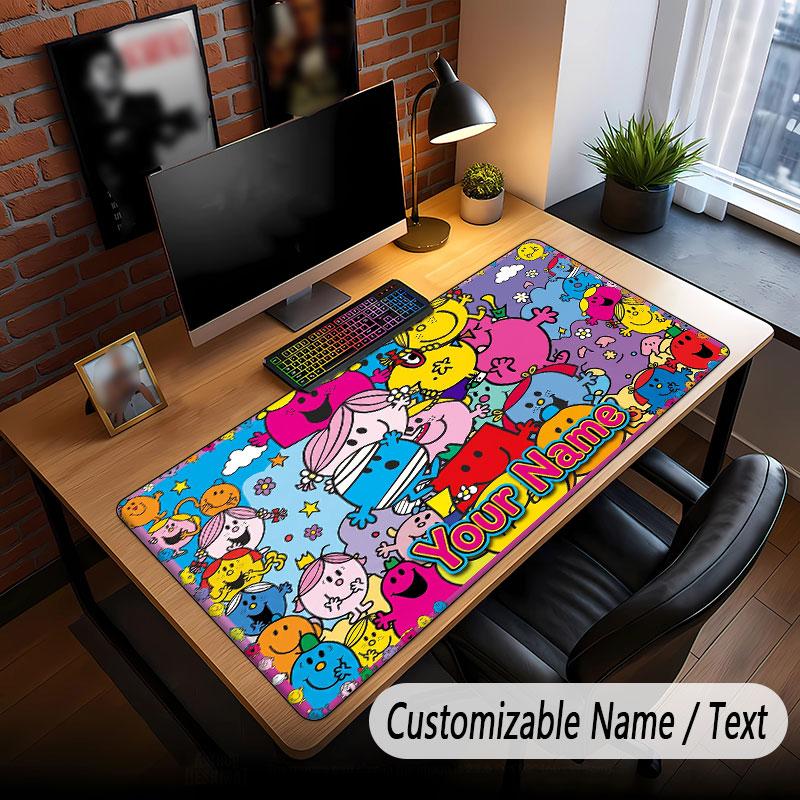 Custom Name Text Big Mouse Pad,Mr. Men & Little Miss Soft Non Slip Extended Desk Mat For Home Office