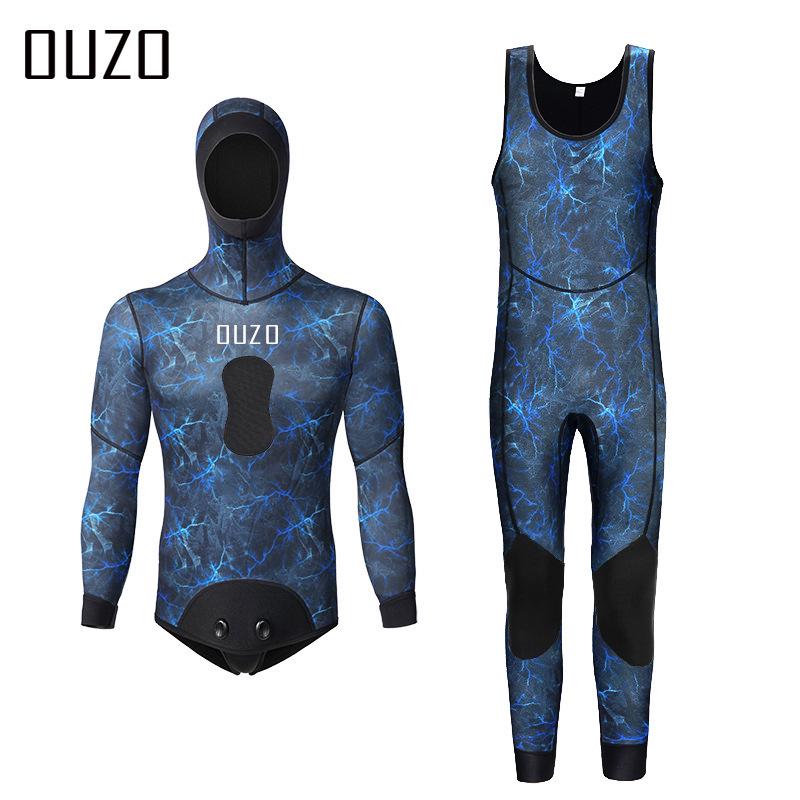 In-Stock Men's 1.5mm Two-Piece Hooded Spearfishing Wetsuit for Cold-Proof Freediving, Swimming, Surfing, and Diving