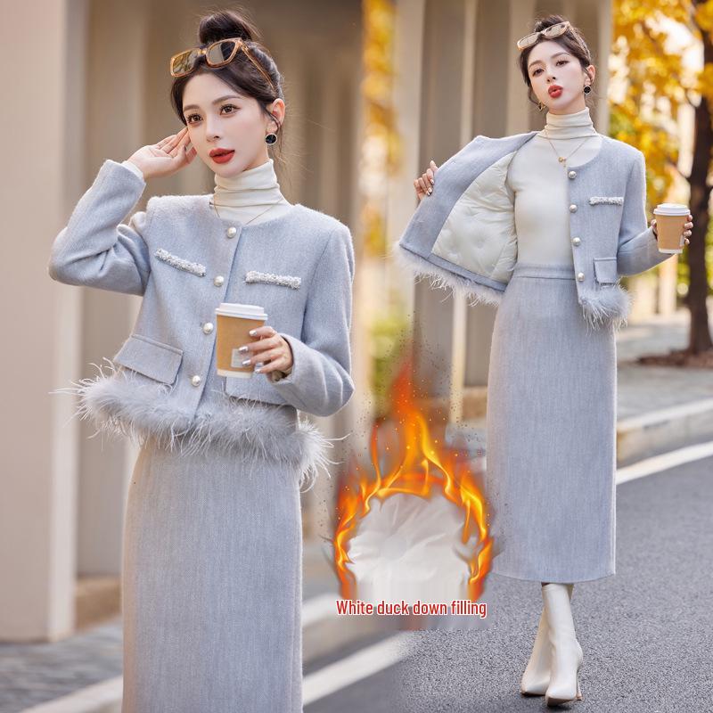 Women's French Chic Winter 2026 Down Skirt Set – Lightweight Luxury Two-Piece