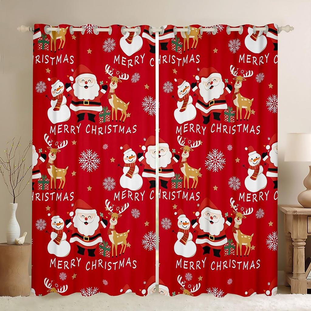 Blackout Christmas Tree Curtain Cute Santa Claus Living Room Decor Cartoon Snowman Window Curtains Drape Made Of Polyester Washable Sitting Ready