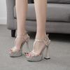 Transparent high heels fashion women's shoes rhinestone sexy super waterproof table thick heel high heel sandals