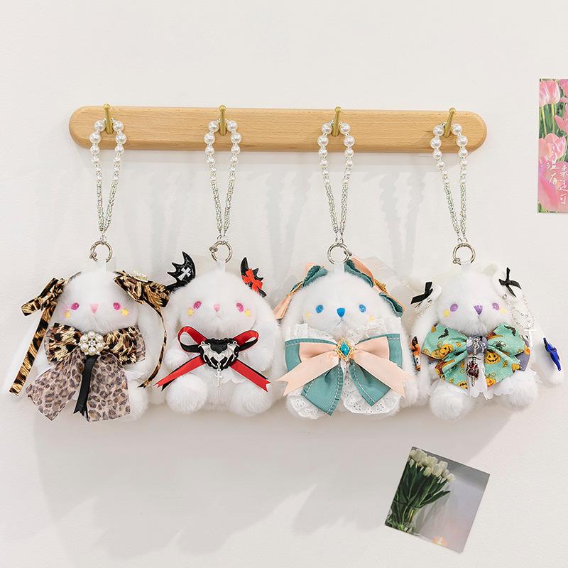Loli Japanese Lolita Rabbit Pendant Princess Lop-Eared Rabbit Doll Pearl Chain Pendant Backpack Decorative Doll