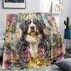 Bernese Mountain Dog and Flowers pattern Flannel Blanket, High quality Comfortable for All Seasons, Home Decor, Warmth and Comfort, Perfect for Gifts.