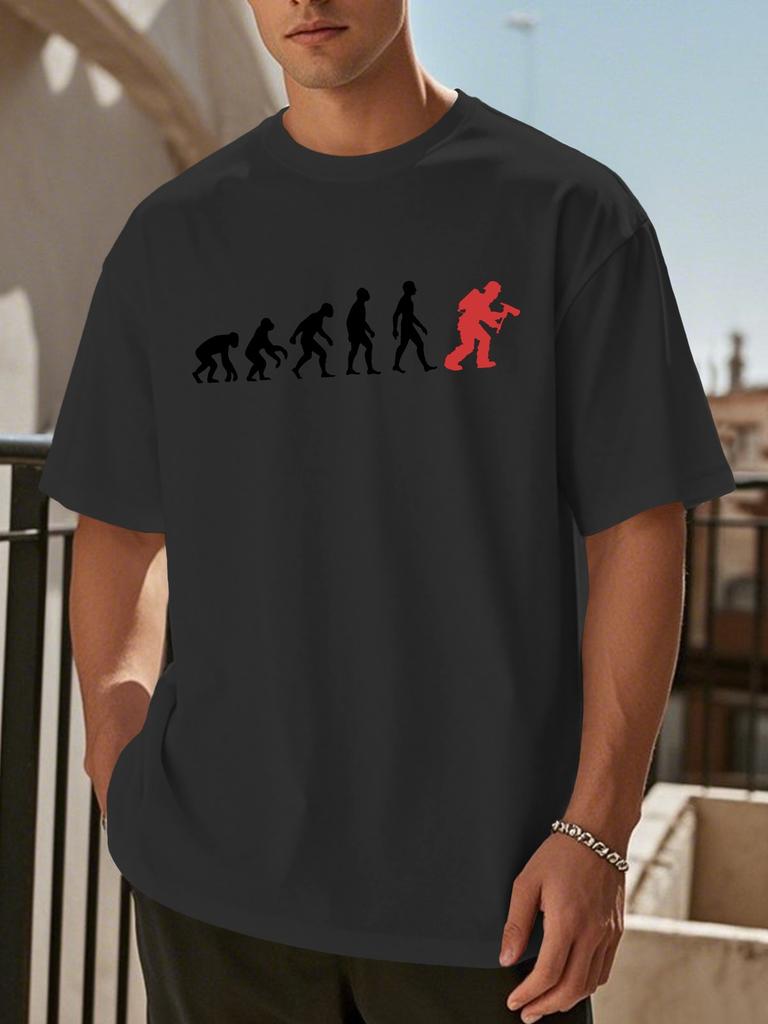Unisex White Oversized Cotton Tee HuUnisex Evolution Silhouette Painter Graphic Crew Neck Short Sleeve Artist Casual Street Daily Top